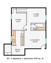 2 Bedroom, 1 Bathroom 112 floor plan